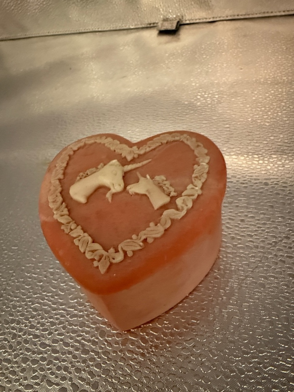 Vintage Heart-Shaped Pink Unicorn Trinket